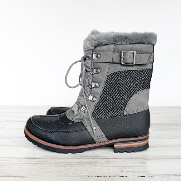 Rock & Candy Danlea Grey Faux Fur Lace Up Winter Snow Boots Women’s 8.5 - Picture 5 of 12